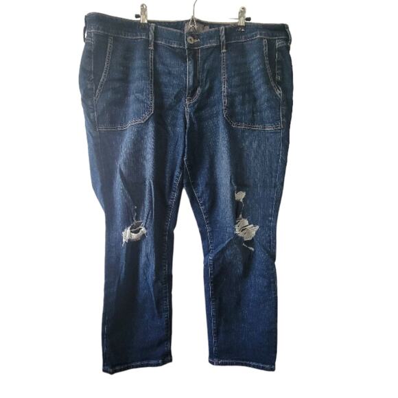 Size 20R Torrid distressed dark wash cargo pocket jeans, great condition - Picture 1 of 4